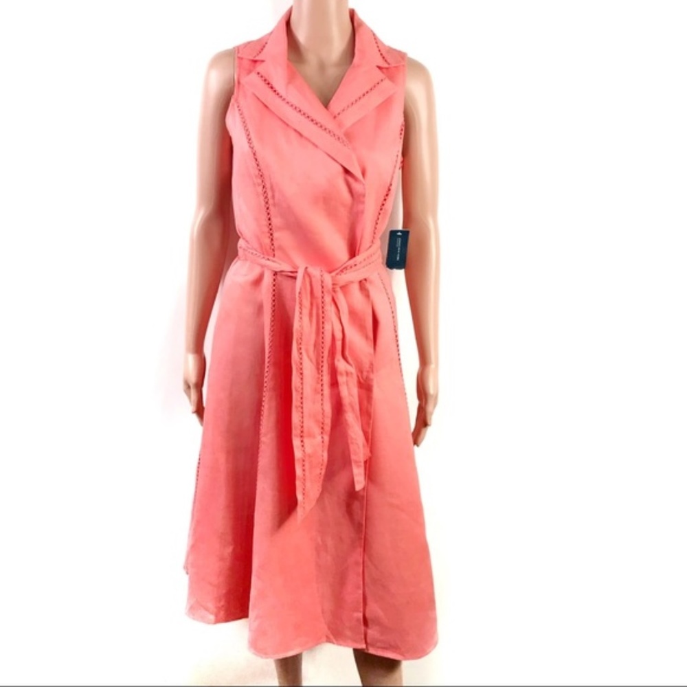 Jones New York Coral Linen Sleeveless Midi Dress 4 - Picture 1 of 8